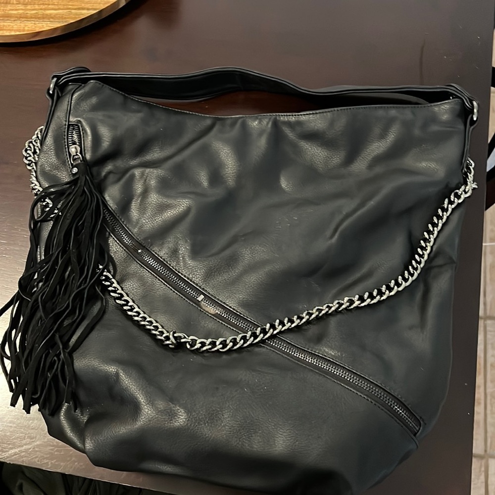 Large black purse with fringe